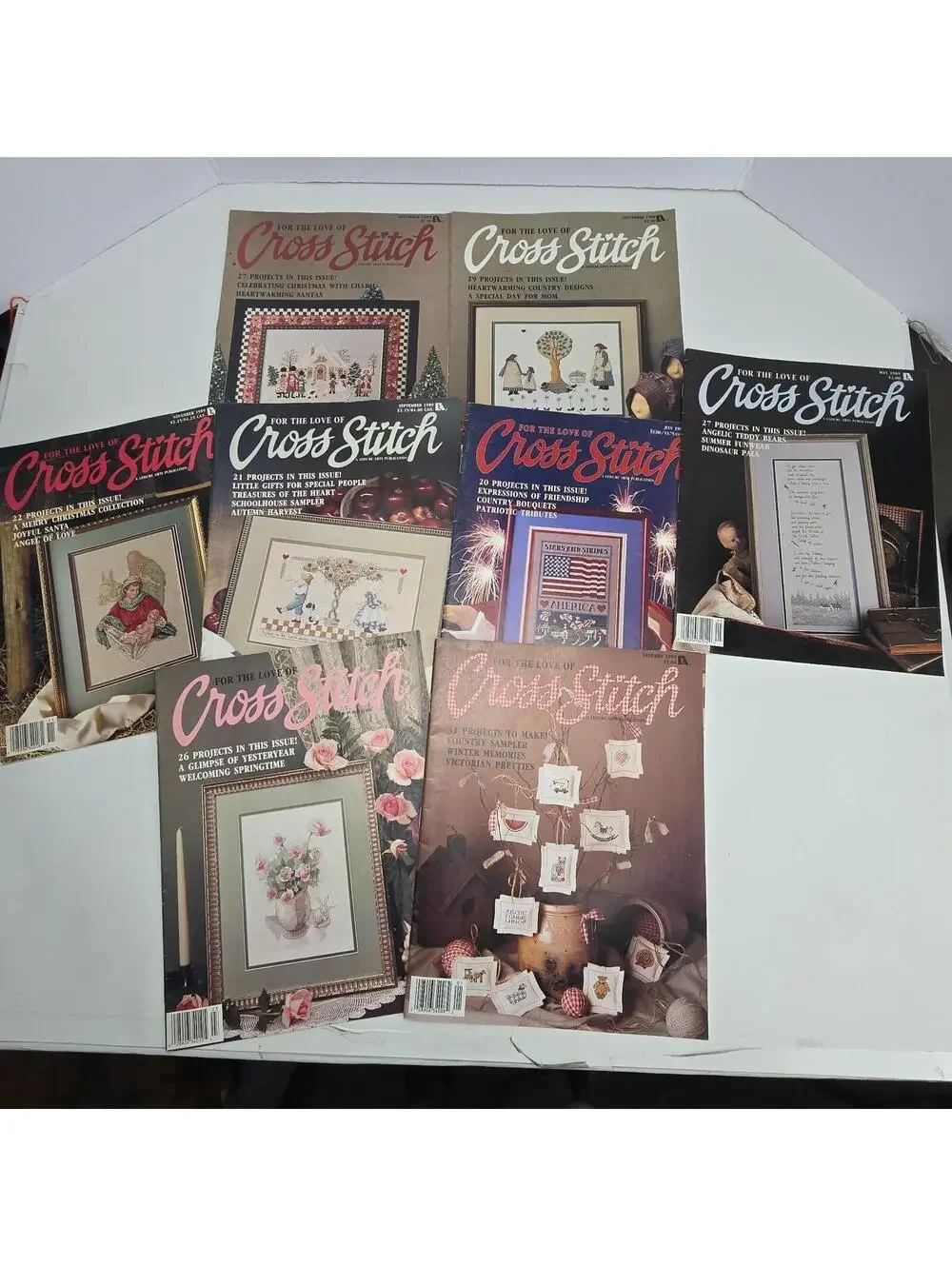 Lot of 8 Vintage Cross Stitch Leisure Crafts Magazines 1988/89s